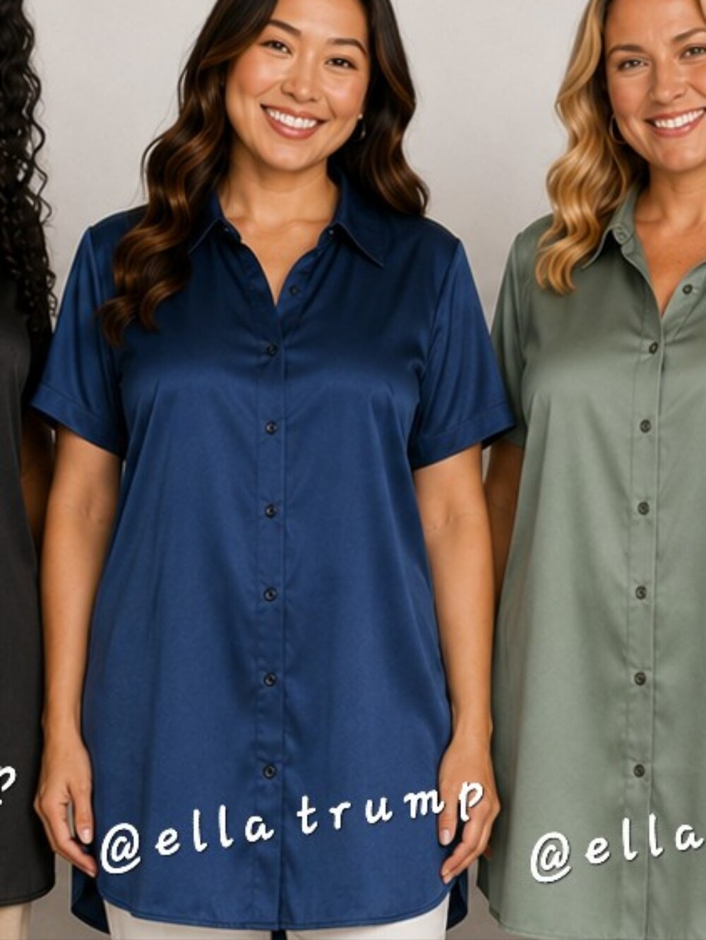 Only Necessities Peachskin Button Front Woman's Navy 2X